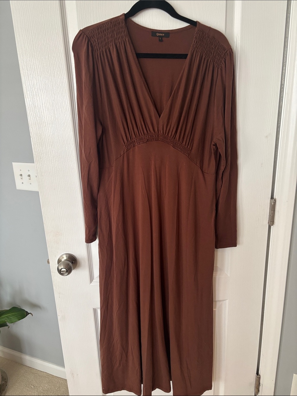 Quince Rustic Brown Maxi Dress with V-Neck